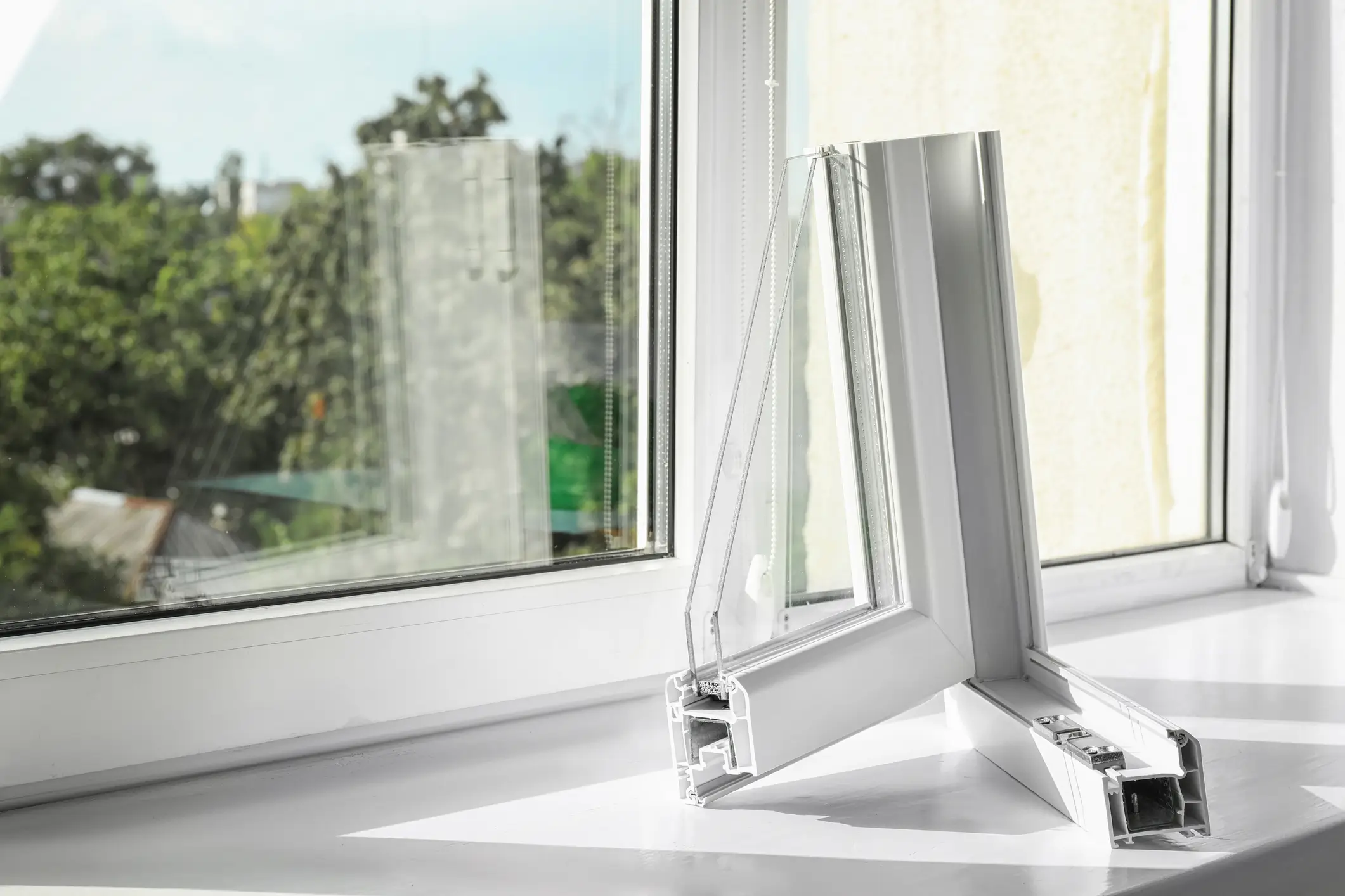 perfil multicámara de ventana de PVC de alta gama con doble vidrio para aislamiento térmico y acústico